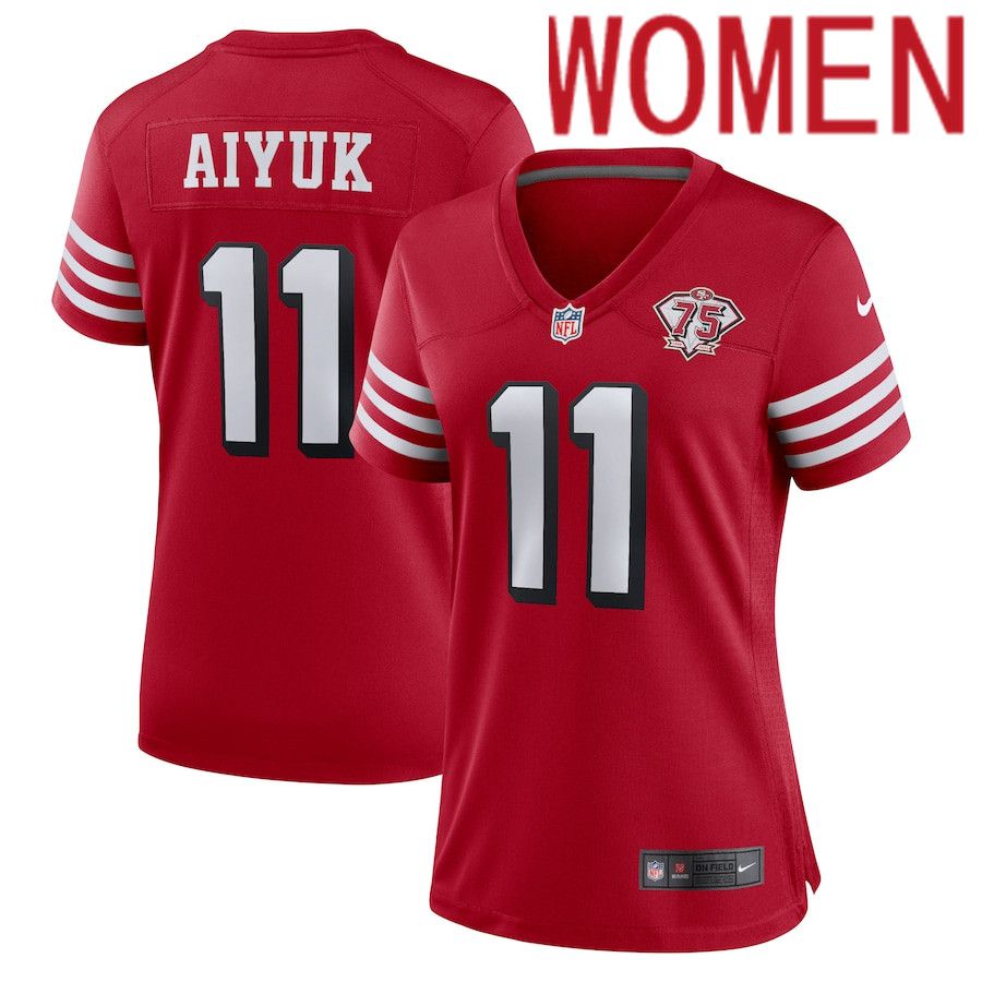 Women San Francisco 49ers #11 Brandon Aiyuk Nike Scarlet 75th Anniversary Alternate Player Game NFL Jersey->women nfl jersey->Women Jersey